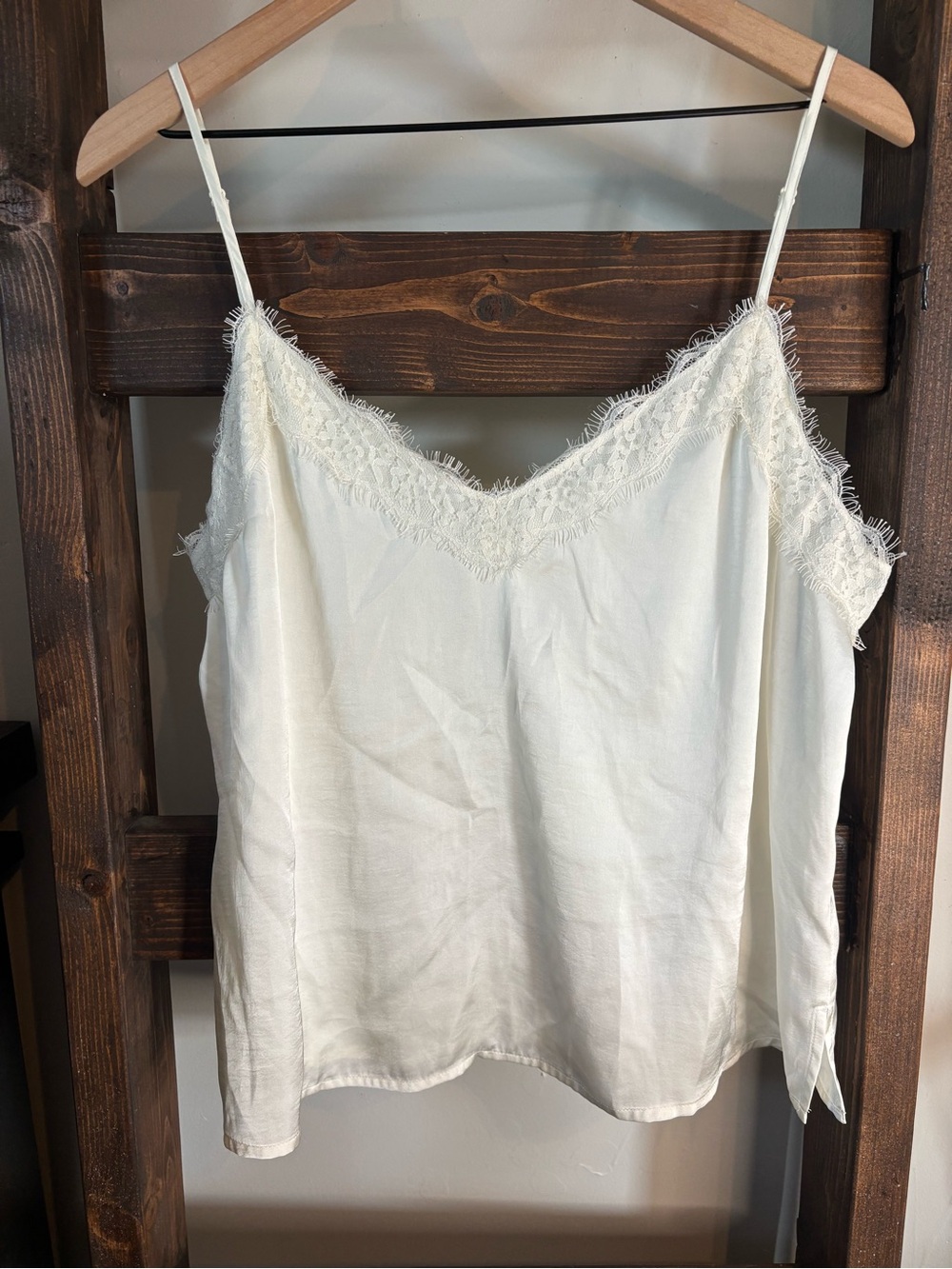 Nordstrom Lace Trim Ivory Camisole Top - Large